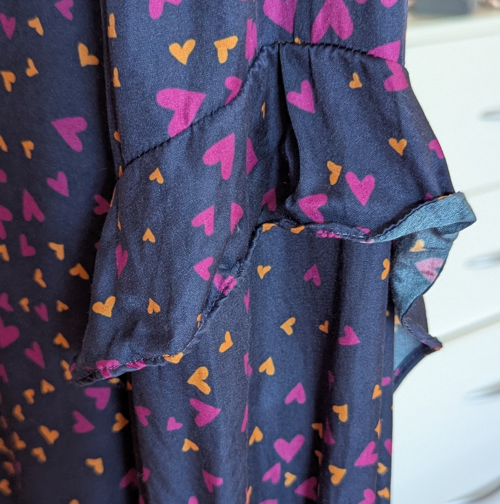Hale Bob Blue Purple Silk Blend Blouse Hearts Long Sleeve Buttons Medium (Large) - Picture 9 of 16